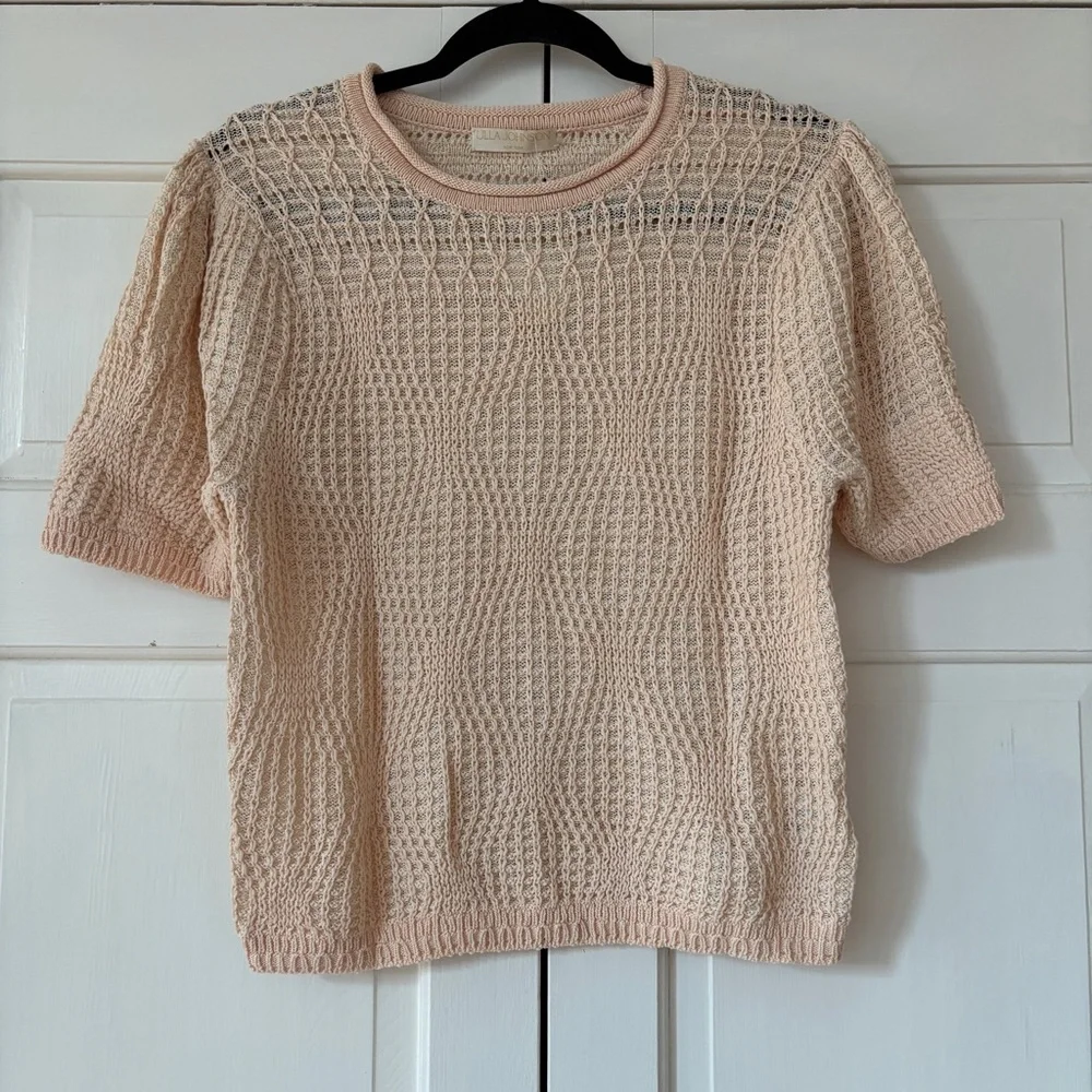 Ulla Johnson Capri Top Crème Knit Cotton Short-Sleeve Top Size Large Puff Sleeve